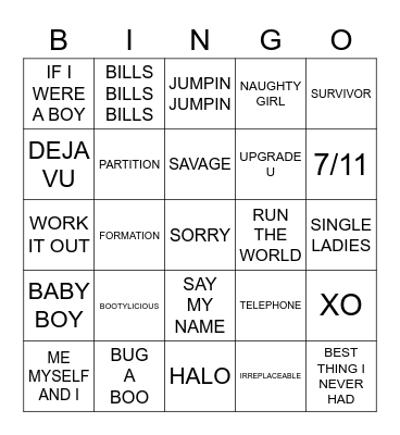 QUEEN B Bingo Card