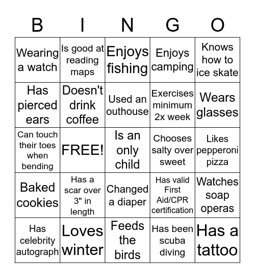 Human Bingo Card