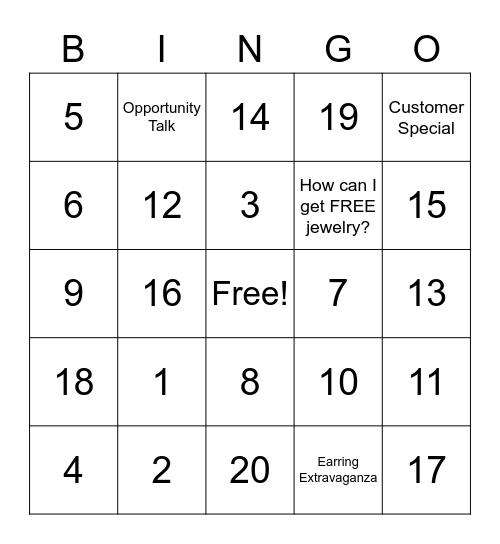 BLINGO Bingo Card