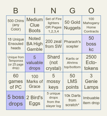 Wilda's Beasts' Bingo Card