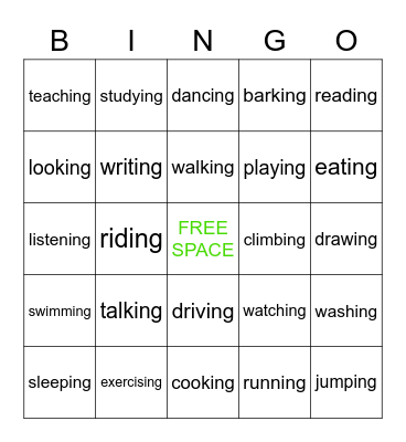 VERBS WITH ING Bingo Card