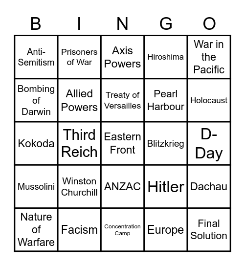 WW2 Bingo Card