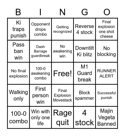 Majin Vegeta Bingo Card