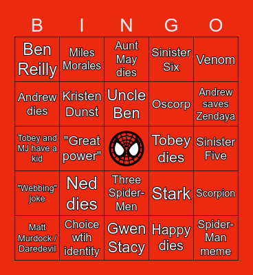 Spider-Man: No Way Home Bingo Card
