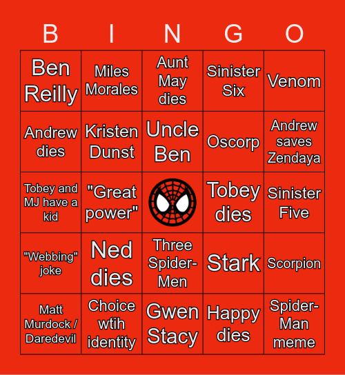 Spider-Man: No Way Home Bingo Card