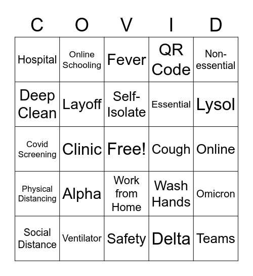 COVID Bingo! Bingo Card