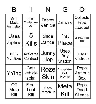 Warzone Bingo Card