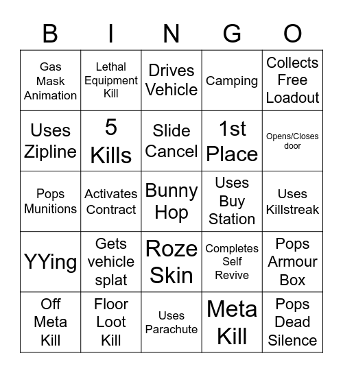 Warzone Bingo Card