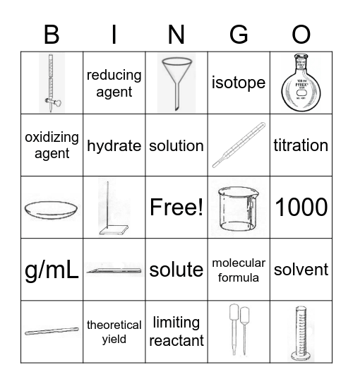 Lab Equipment and Term Review Bingo Card