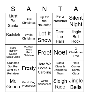 EV Christmas Carol Bingo Card