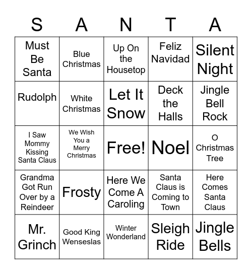 EV Christmas Carol Bingo Card