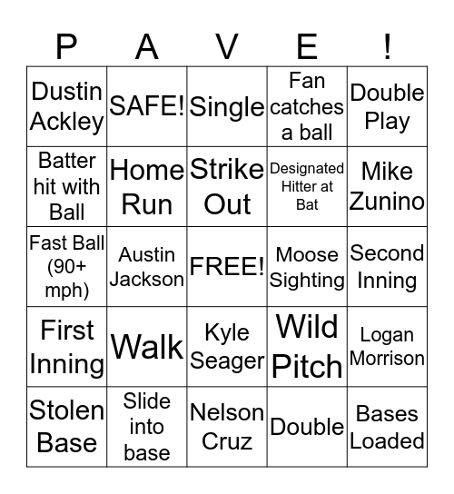 Day at the Mariners Bingo Card