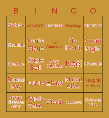 Christmas Happy Hour Bingo Card