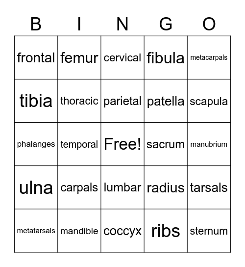 Skeleton Bingo Card