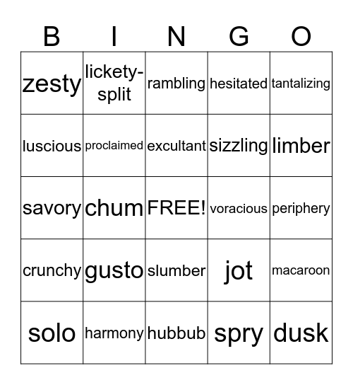 The Boy Who Loved Words Bingo Card