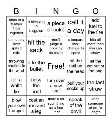 Primary 4 Idioms Bingo Card