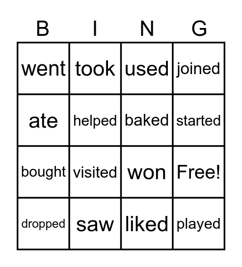 PAST TENSE Bingo Card