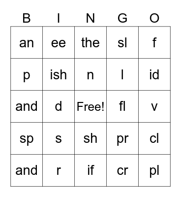 phonics bingo Card