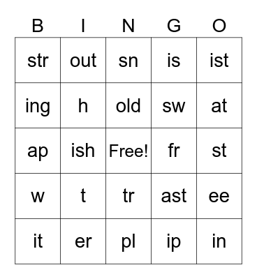 phonics bingo Card