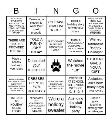 WINNEMUCCA HOLIDAY BINGO Card