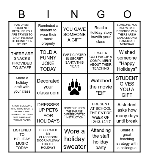 WINNEMUCCA HOLIDAY BINGO Card