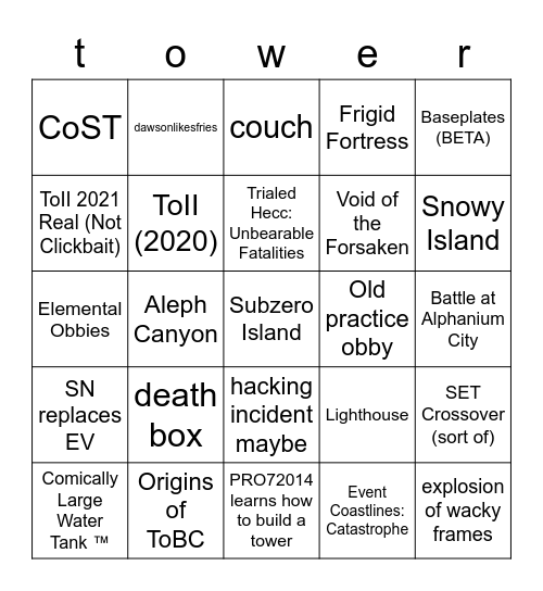PNT Bingo thingy Bingo Card