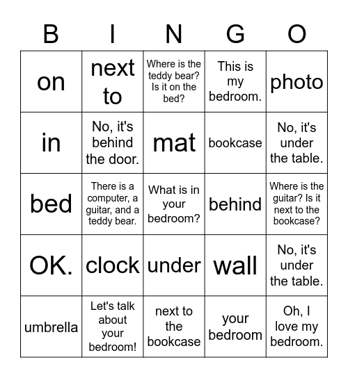 Speaking and Reading Unit 7 page 42 Bingo Card