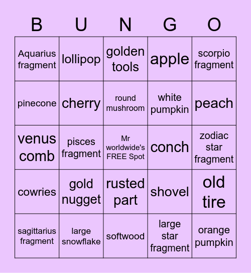 acnh Bingo Card