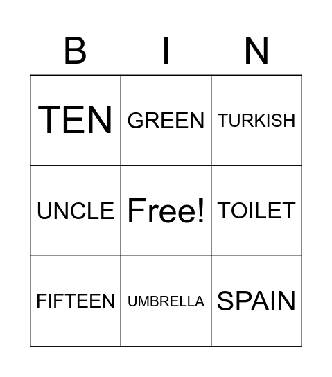 Untitled Bingo Card