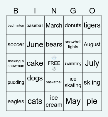 English BINGO Card