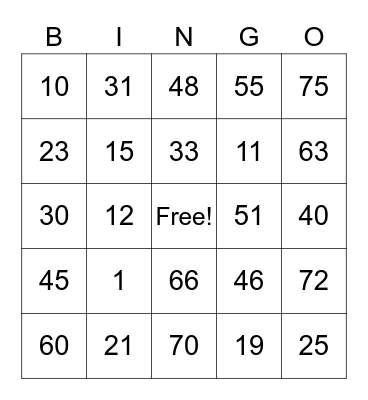 Untitled Bingo Card