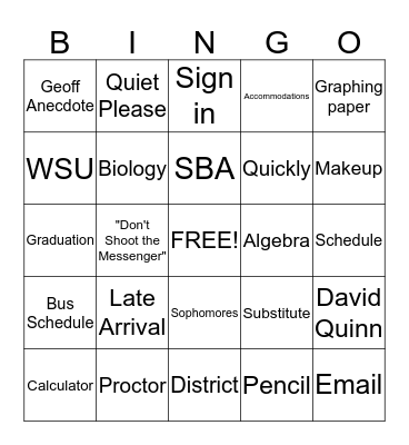 EOC Proctor Bingo Card