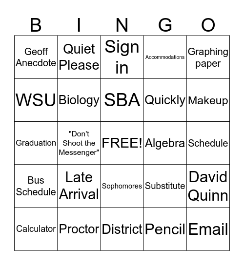 EOC Proctor Bingo Card