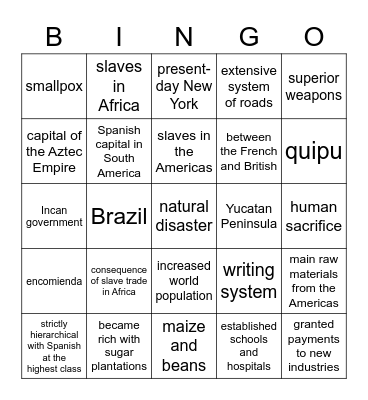 Unit 2: Age of Exploration pt 2 Bingo Card