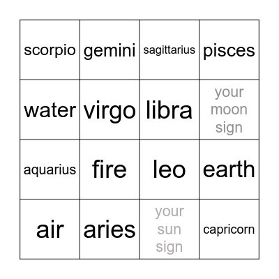 What's your sign? Bingo Card