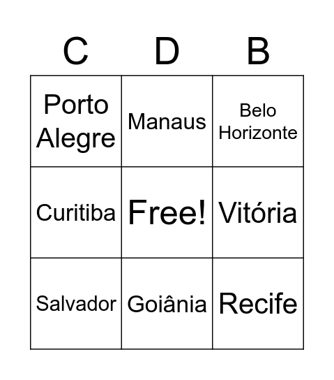 Capitais brasileiras Bingo Card