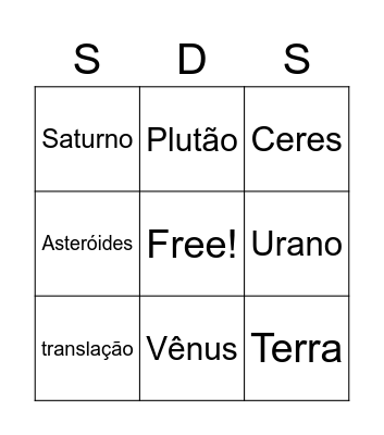 Sistema Solar Bingo Card