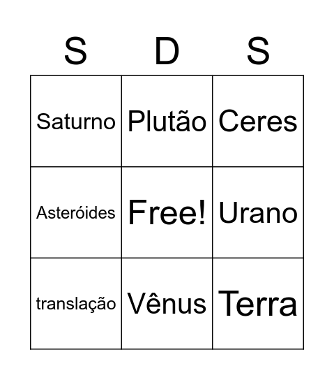 Sistema Solar Bingo Card