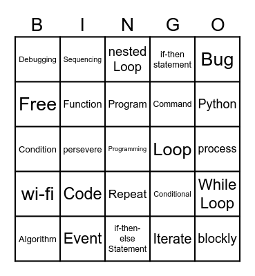 6 Code Vocabulary Bingo Card