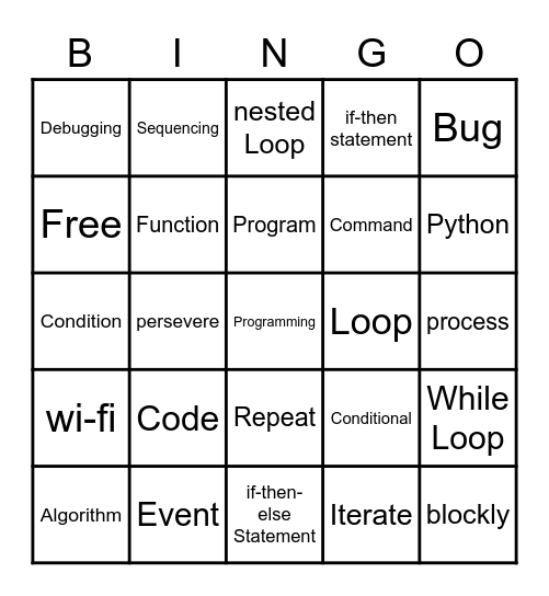 6 Code Vocabulary Bingo Card