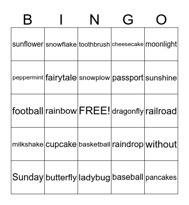 Compound Word Bingo! Bingo Card