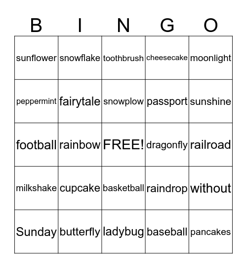 Compound Word Bingo! Bingo Card