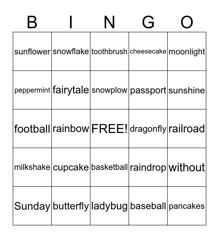 Compound Word Bingo! Bingo Card