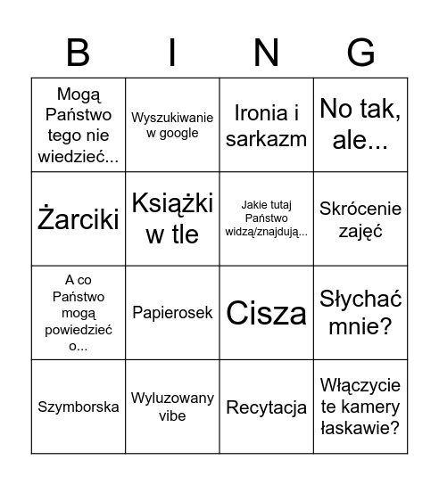 Poetyka. Bingo Card