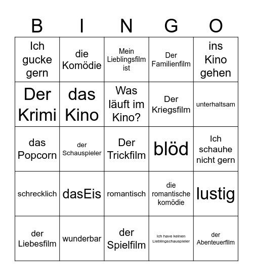 Filme/Kino Bingo Card