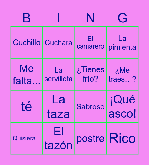 EN EL RESTAURANTE Bingo Card