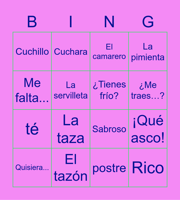 en-el-restaurante-bingo-card