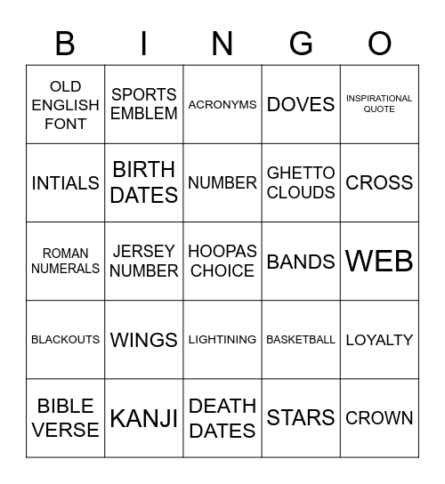 TAT IT UP Bingo Card
