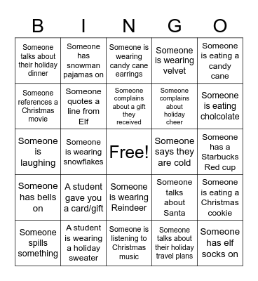 Holiday Bingo Card