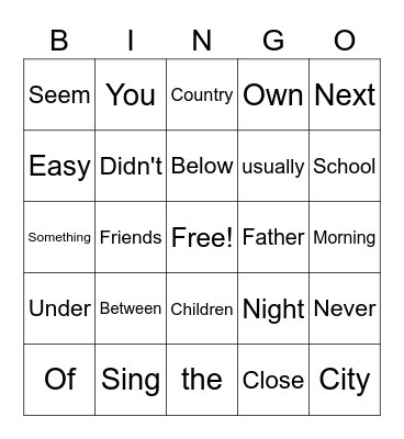 Untitled Bingo Card